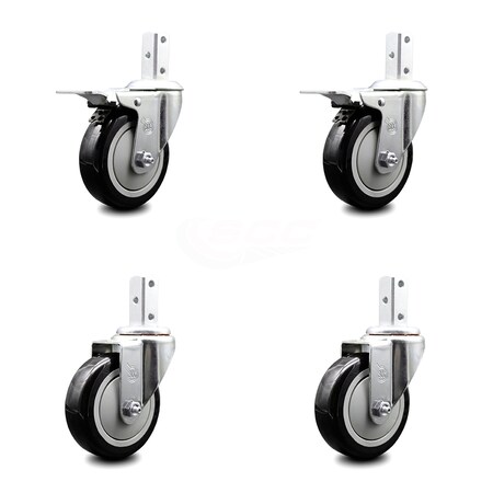 Service Caster 4 Inch Black Poly Swivel 3/4 Inch Square Stem Caster Total Lock Brakes SCC, 2PK SCC-SQTTL20S414-PPUB-BLK-34-2-S-2